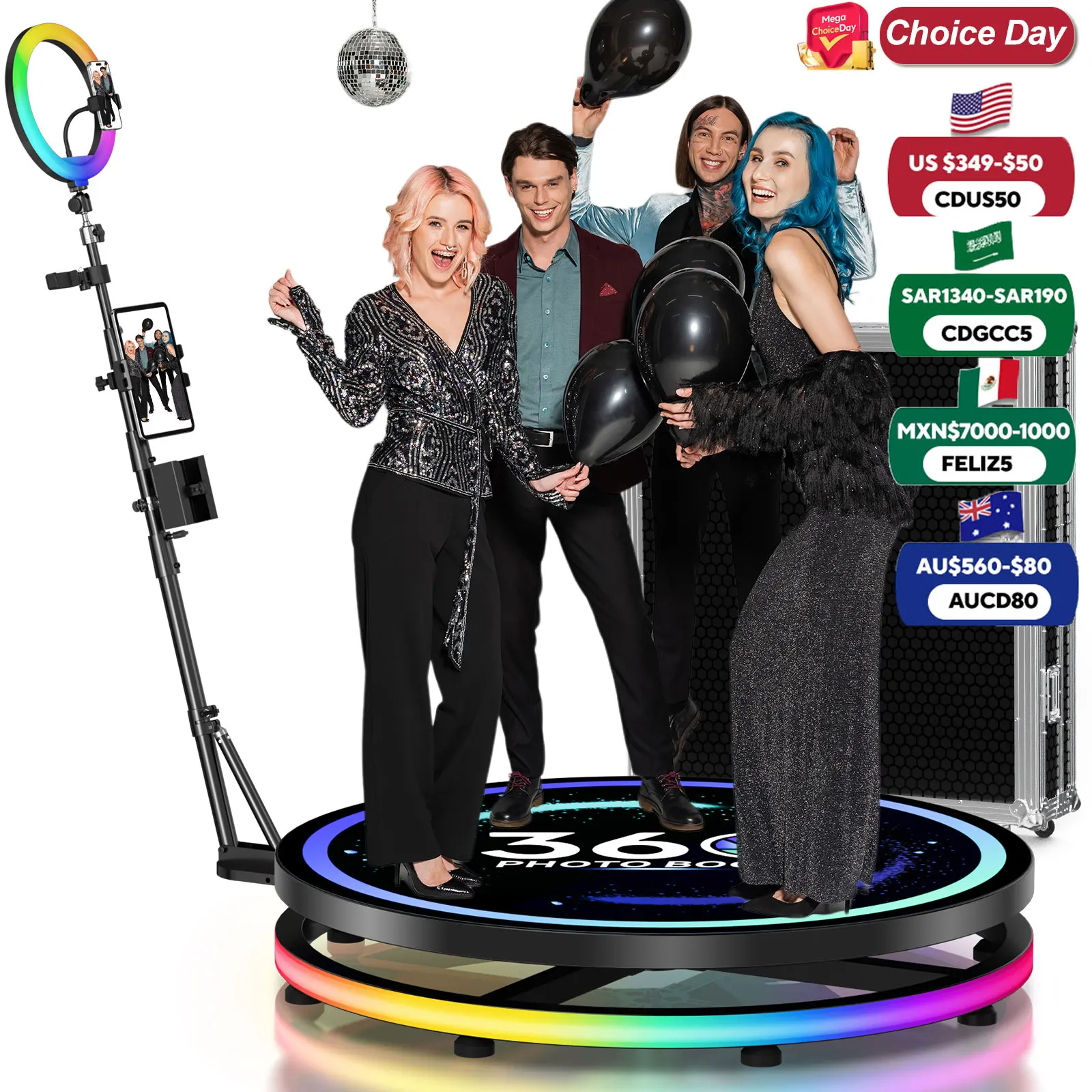 Rotating 360 Photo booth Platform for Video App Control Automatic 360photo booth Selfie Photobooth Machine for Parties Christmas
Rotating 360 Photo booth Platform for Video App Control Automatic 360photo booth Selfie Photobooth Machine for Parties Christmas