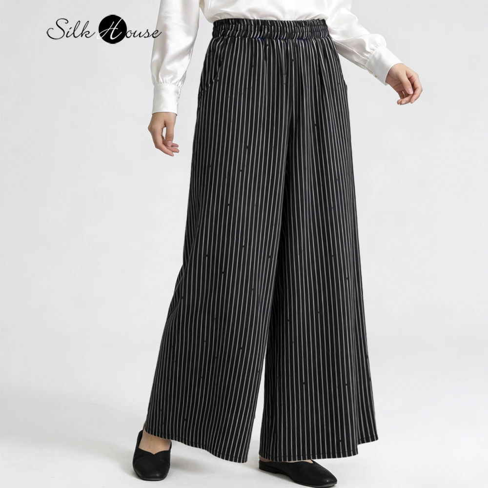 Plus Size Women's Casual Spring New Black/White Striped 100% Natural Mulberry Silk Double Crepe Versatile Loose Wide Leg Pants
Plus Size Women's Casual Spring New Black/White Striped 100% Natural Mulberry Silk Double Crepe Versatile Loose Wide Leg Pants