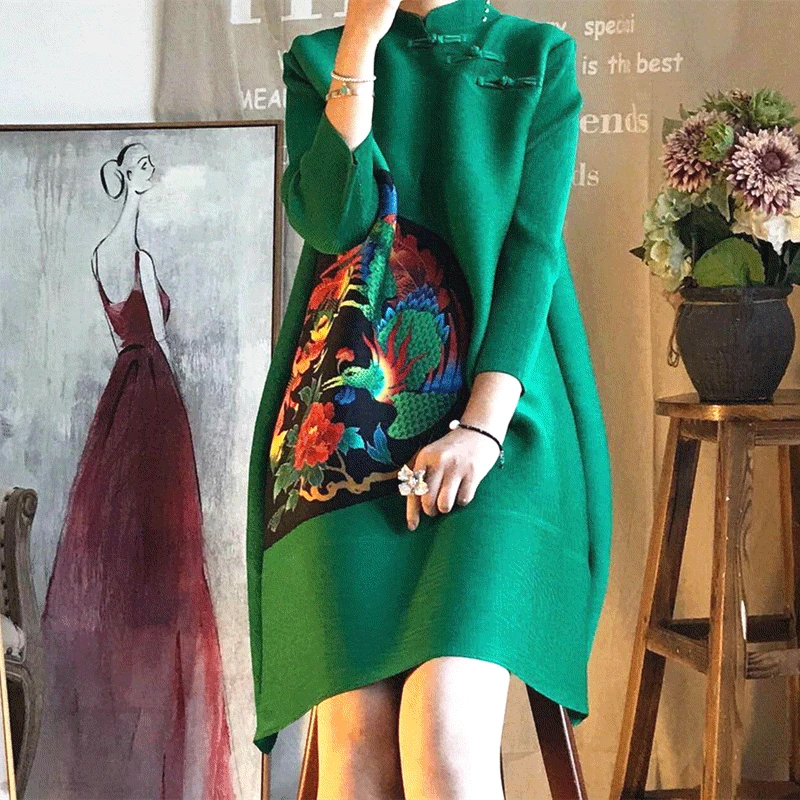 Women large size dress vintage floral print pleated dress stand collar cheongsam casual loose midi dresses 2023
Women large size dress vintage floral print pleated dress stand collar cheongsam casual loose midi dresses 2023