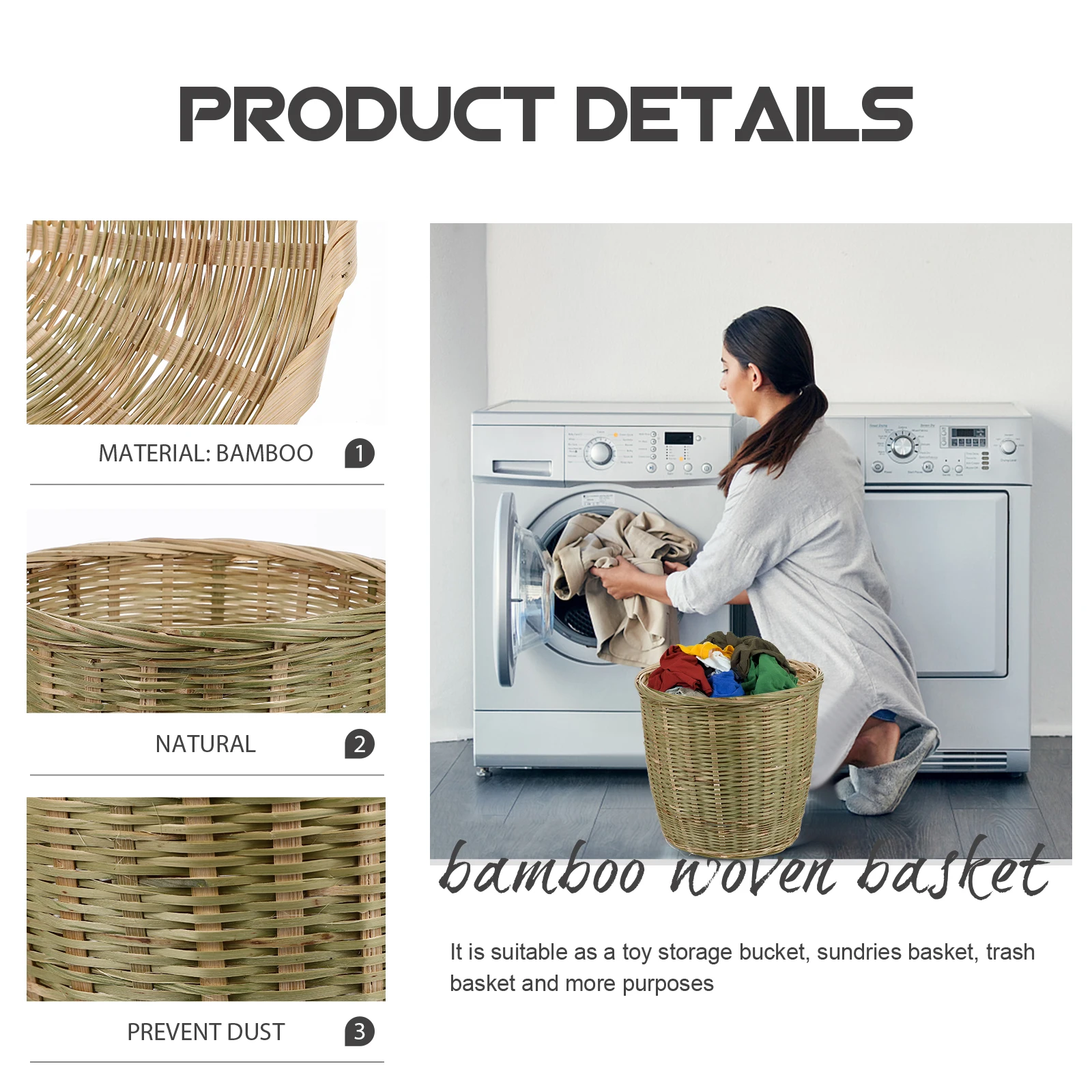 Woven Bamboo Basket Trash Can Storage Container Home Kitchen Bedroom Toy Storage Wicker Bin Handmade Bamboo
Woven Bamboo Basket Trash Can Storage Container Home Kitchen Bedroom Toy Storage Wicker Bin Handmade Bamboo