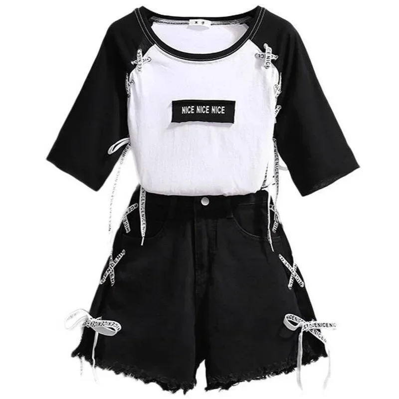 SUMMER Teenager Children‘s Clothing Sets For Girls Sports Short Sleeve T-Shirt+Denim Shorts 2pcs For Teens Girl Clothes Outfits
SUMMER Teenager Children‘s Clothing Sets For Girls Sports Short Sleeve T-Shirt+Denim Shorts 2pcs For Teens Girl Clothes Outfits