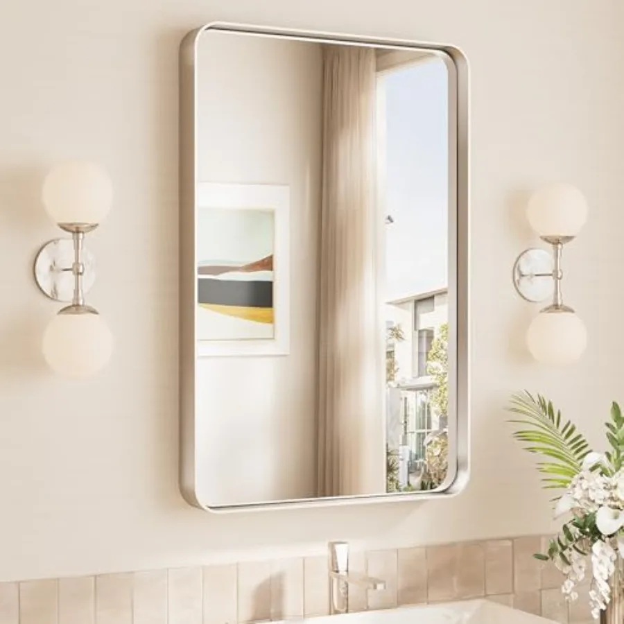 20x30 Brushed Nickel Bathroom Wall Mirror Vanity Metal Frame Round Corner Rectangular for Home Decor Living Room Entryway Horiz
20x30 Brushed Nickel Bathroom Wall Mirror Vanity Metal Frame Round Corner Rectangular for Home Decor Living Room Entryway Horiz