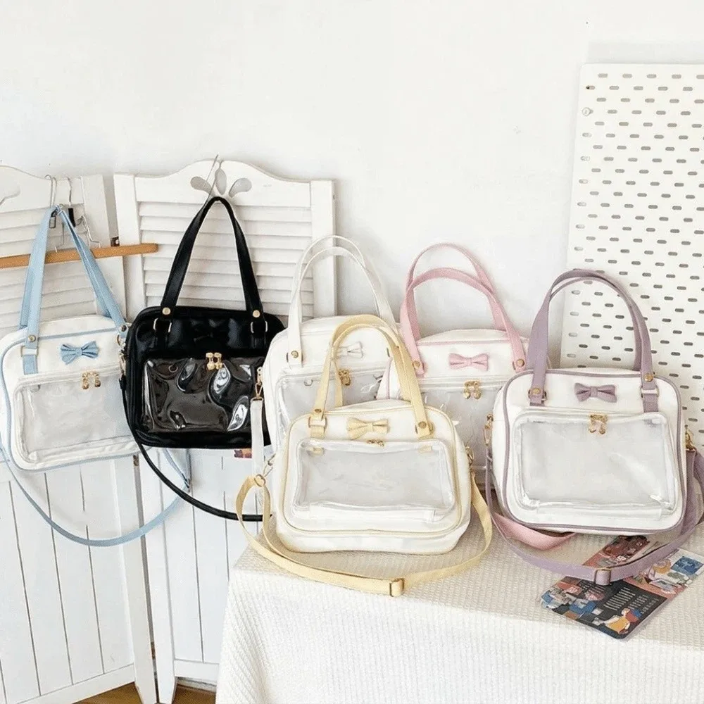 PU Transparent Ita Bag Large Capacity Transparent Pocket DIY Display Shoulder Bag Simple Color Cute Bow Crossbody Bag Girl
PU Transparent Ita Bag Large Capacity Transparent Pocket DIY Display Shoulder Bag Simple Color Cute Bow Crossbody Bag Girl