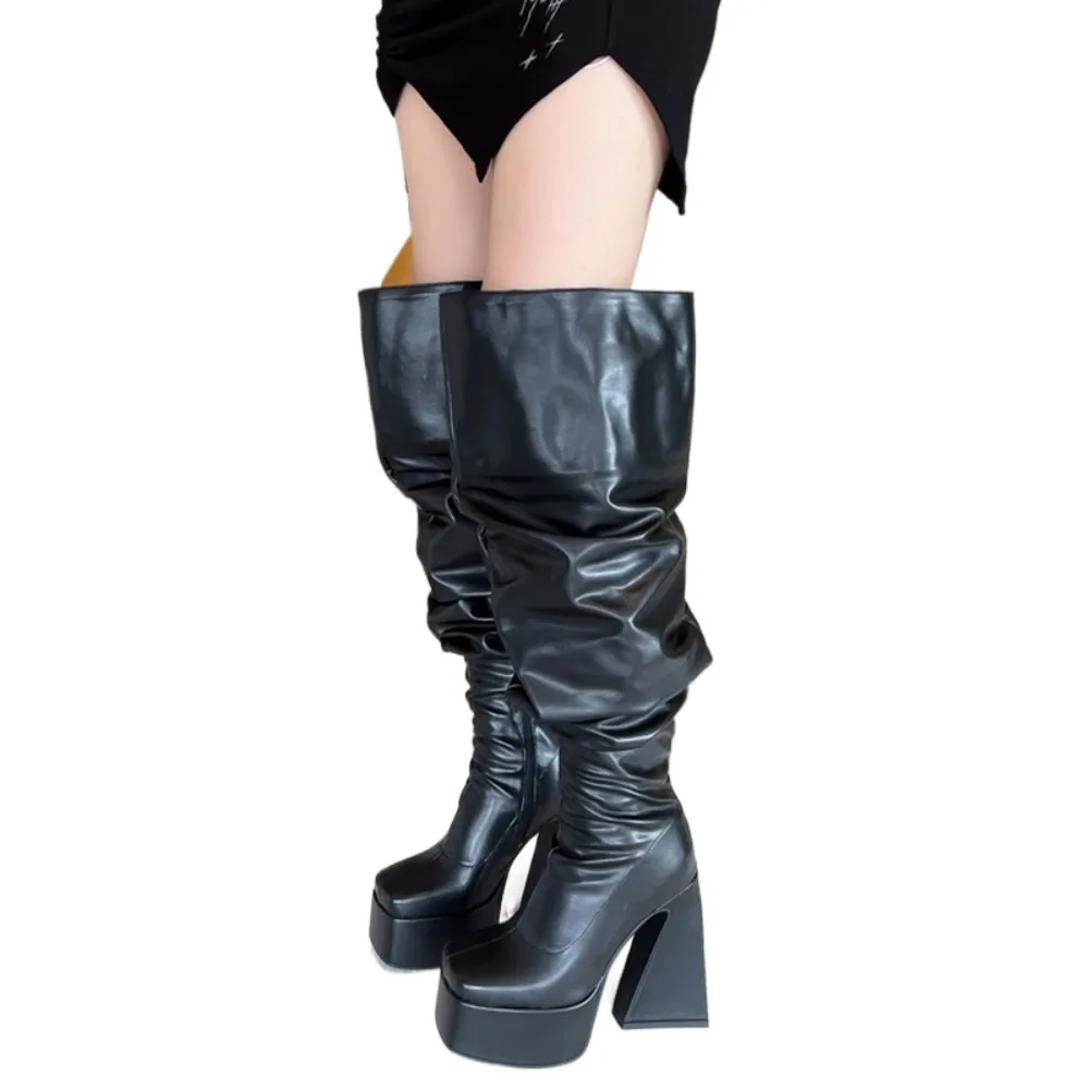 Сапоги выше колена, женские модные пикантные плиссированные зимние сапоги на толстом каблуке, теплые белые, черные сапоги до бедра на платформе, большие размеры 46 2204-7
Сапоги выше колена, женские модные пикантные плиссированные зимние сапоги на толстом каблуке, теплые белые, черные сапоги до бедра на платформе, большие размеры 46 2204-7