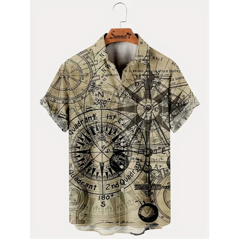 Men's Vintage Nautical Compass Print Button Shirt - Lightweight Polyester Fiber, Summer Casual Wear, Machine Washable, Breathabl
Men's Vintage Nautical Compass Print Button Shirt - Lightweight Polyester Fiber, Summer Casual Wear, Machine Washable, Breathabl
