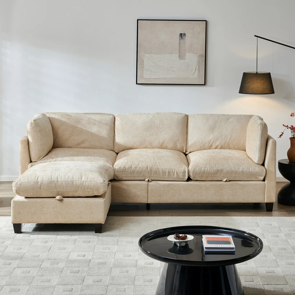 96.5" L-Shaped Sectional: Soft Chenille, 3-Seater with Ottoman, Light Coffee Living Room
96.5" L-Shaped Sectional: Soft Chenille, 3-Seater with Ottoman, Light Coffee Living Room