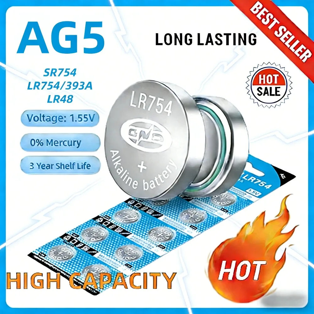 2-50PCS AG5 1.55V Alkaline Button Battery LR754 393 193 LR48 SR754 Coin Cell For Watch Toys Clock
2-50PCS AG5 1.55V Alkaline Button Battery LR754 393 193 LR48 SR754 Coin Cell For Watch Toys Clock