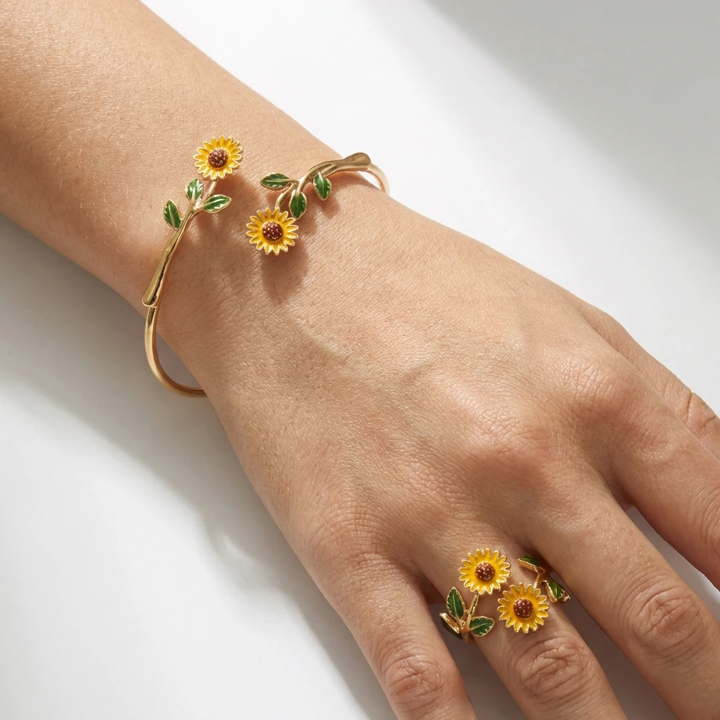 Enamel Camellia Sunflower Daisy Open Bracelet Ring Set Floral Jewelry Accessory Women Fashion Trend Gift Daily Accessory
Enamel Camellia Sunflower Daisy Open Bracelet Ring Set Floral Jewelry Accessory Women Fashion Trend Gift Daily Accessory
