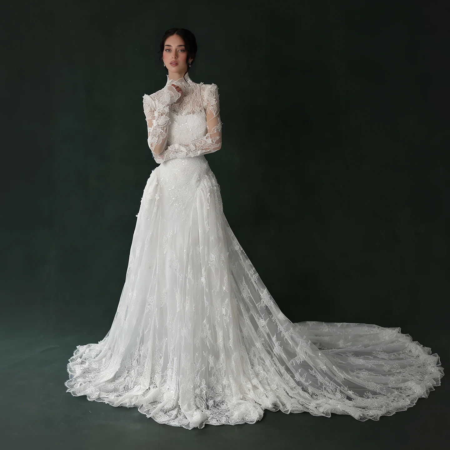 Sharon Said Elegant High Neck Long Sleeves Wedding Dress Full Lace Appliques A-Line Cathedral Train Bridal Gown SW275 Customized
Sharon Said Elegant High Neck Long Sleeves Wedding Dress Full Lace Appliques A-Line Cathedral Train Bridal Gown SW275 Customized