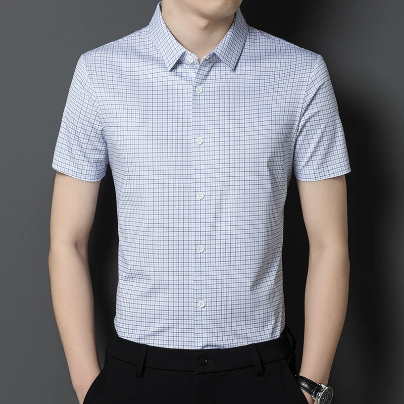 Polyamide&Spandex Shirts For Men Short Sleeve Smart Casual Plaid Summer Quality Soft Breathable Elastic Office Camisas De Hombre
Polyamide&Spandex Shirts For Men Short Sleeve Smart Casual Plaid Summer Quality Soft Breathable Elastic Office Camisas De Hombre