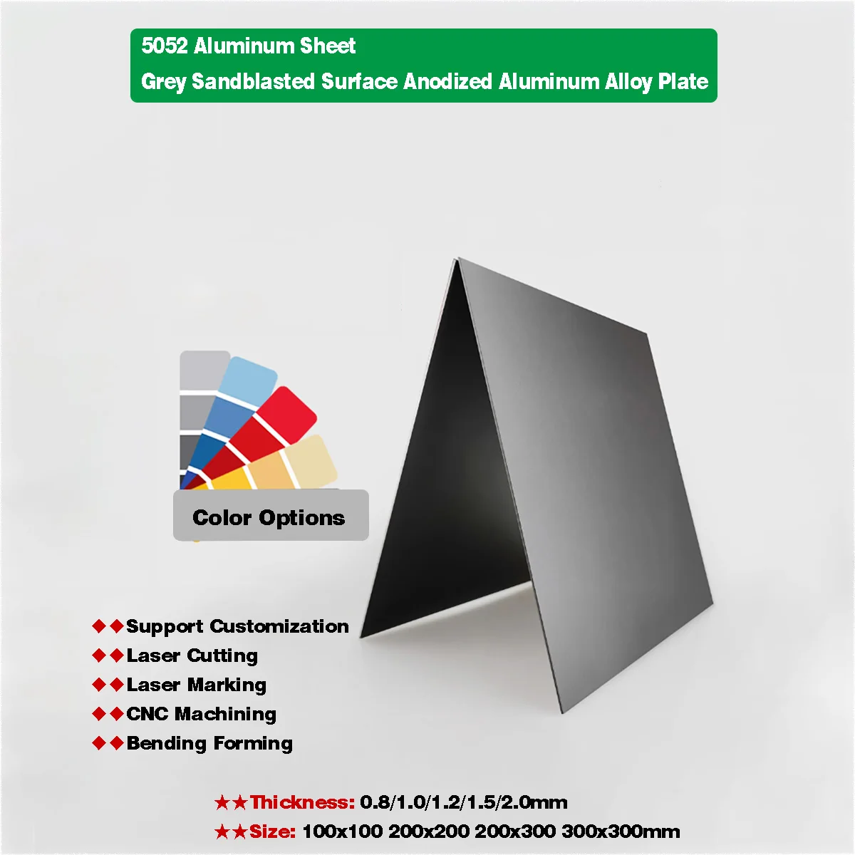 5052 Aluminum Sheet Grey Sandblasted Surface Anodized Aluminum Alloy Plate Size100x100 200x200 200x300 300x300mm Thick0.8-2mm
5052 Aluminum Sheet Grey Sandblasted Surface Anodized Aluminum Alloy Plate Size100x100 200x200 200x300 300x300mm Thick0.8-2mm