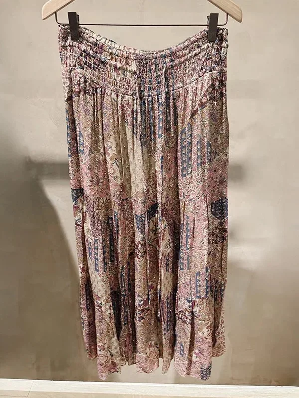 Spring Summer High Waist Midi Length National Style Pattern Printed Elastic Waist Silk Chiffon Half Body Skirt for Women
Spring Summer High Waist Midi Length National Style Pattern Printed Elastic Waist Silk Chiffon Half Body Skirt for Women