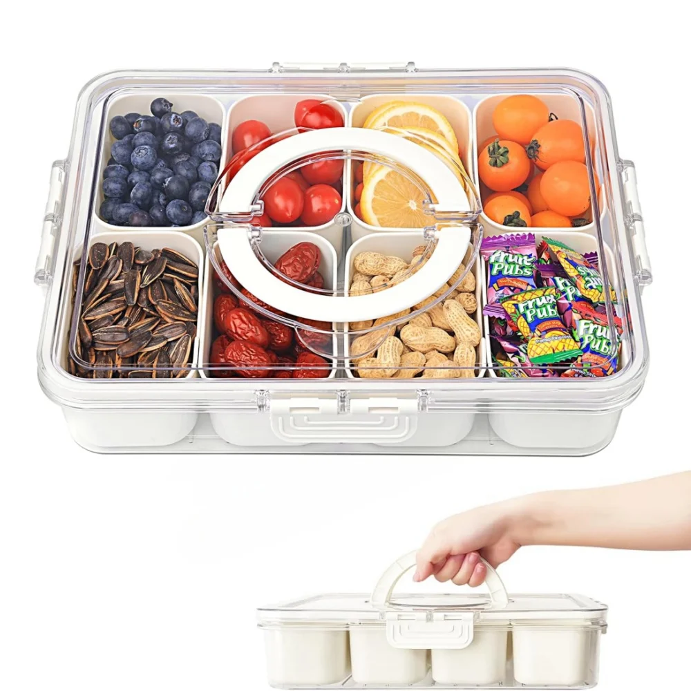 Divided Serving Tray with Lid and Handle - Food Container Clear Organizer for Candy, Snackle Box for Portable Snack Platters
Divided Serving Tray with Lid and Handle - Food Container Clear Organizer for Candy, Snackle Box for Portable Snack Platters