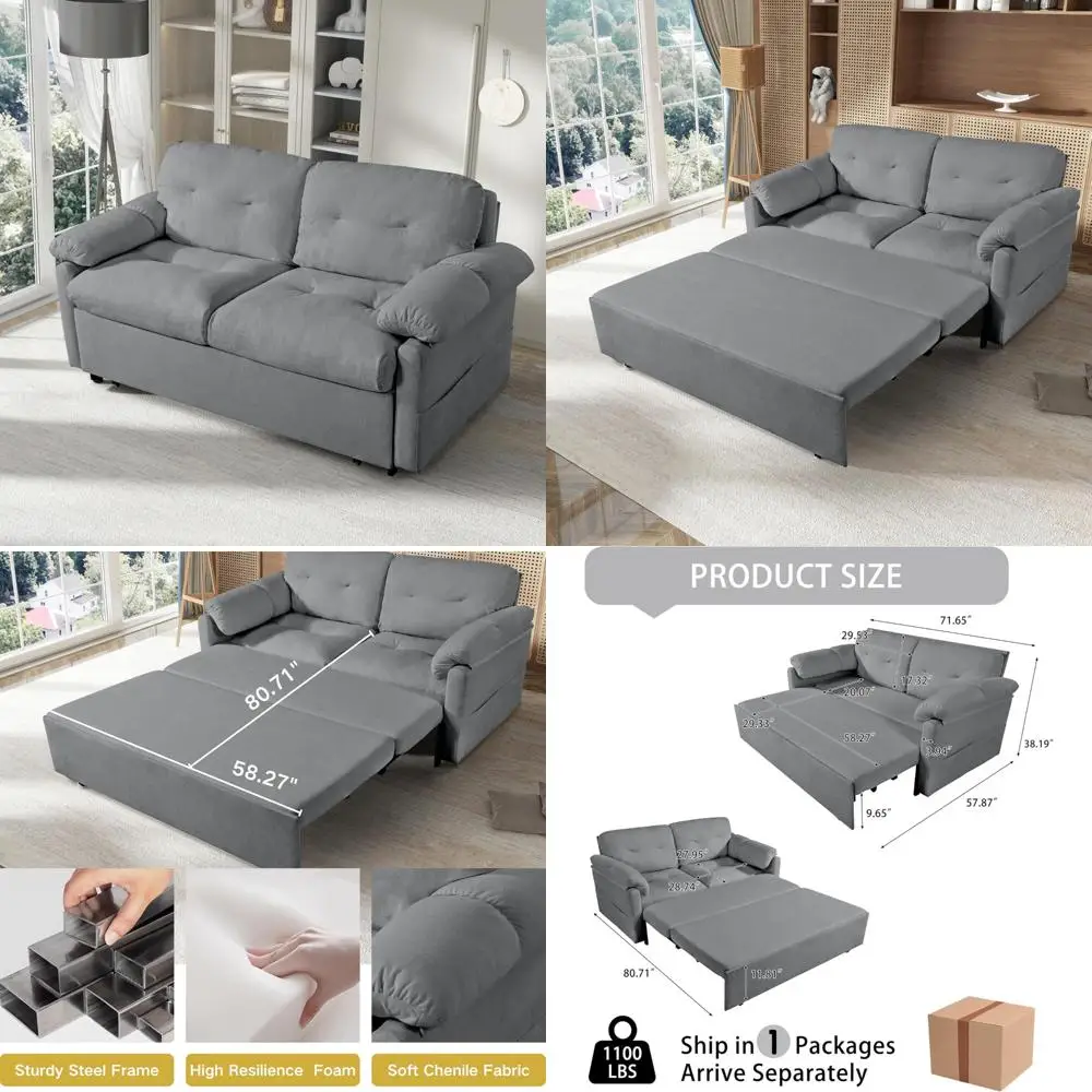 Queen Size 3-in-1 Convertible Sofa Bed with Thick Cushions and Side Storage for Living Rooms, Ideal Sleeper Couch for Comfortabl
Queen Size 3-in-1 Convertible Sofa Bed with Thick Cushions and Side Storage for Living Rooms, Ideal Sleeper Couch for Comfortabl
