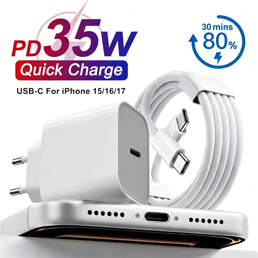 35W USB-C EU Plug PD Fast Wall Charger For iPhone 15 16 17 Pro Max 15 16 Plus Samsung Quick Charging Type-C to Type-C Cable Suit
35W USB-C EU Plug PD Fast Wall Charger For iPhone 15 16 17 Pro Max 15 16 Plus Samsung Quick Charging Type-C to Type-C Cable Suit