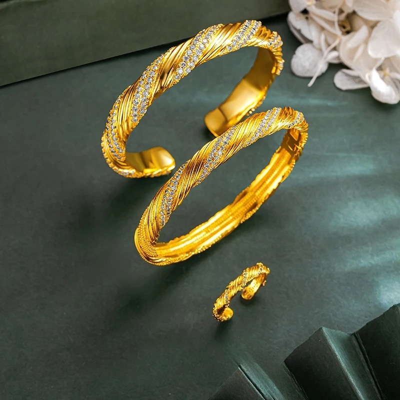 Elegant 18k Gold Color Half-drilled Fried Dough Twists Bracelet for Women Wedding Birthday Valentine's Day Bangle Jewelry Gifts
Elegant 18k Gold Color Half-drilled Fried Dough Twists Bracelet for Women Wedding Birthday Valentine's Day Bangle Jewelry Gifts
