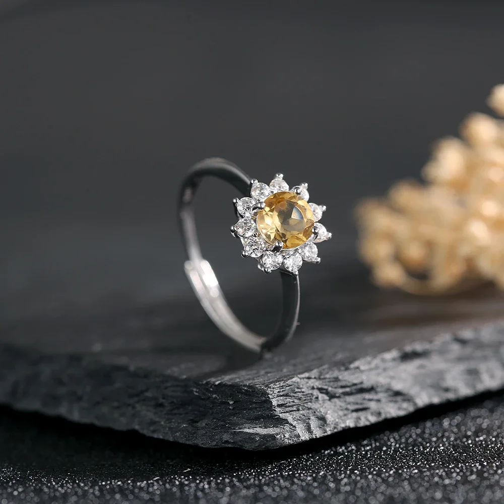 Adjustable S925 Silver Ring for Women 6.5mm Natural Citrine Sunflower Shaped Open Bands Exquisite Handmade Bohemian Jewelry
Adjustable S925 Silver Ring for Women 6.5mm Natural Citrine Sunflower Shaped Open Bands Exquisite Handmade Bohemian Jewelry