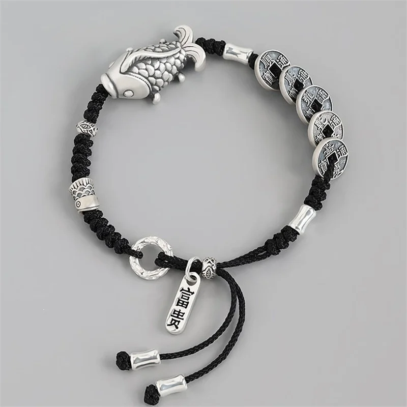 Ethnic Style Woven Rope Tassel Pendant Bracelet Women Jewelry Blessing Fish Five Emperor Coins Bracelet For Lady Hand Accessory
Ethnic Style Woven Rope Tassel Pendant Bracelet Women Jewelry Blessing Fish Five Emperor Coins Bracelet For Lady Hand Accessory