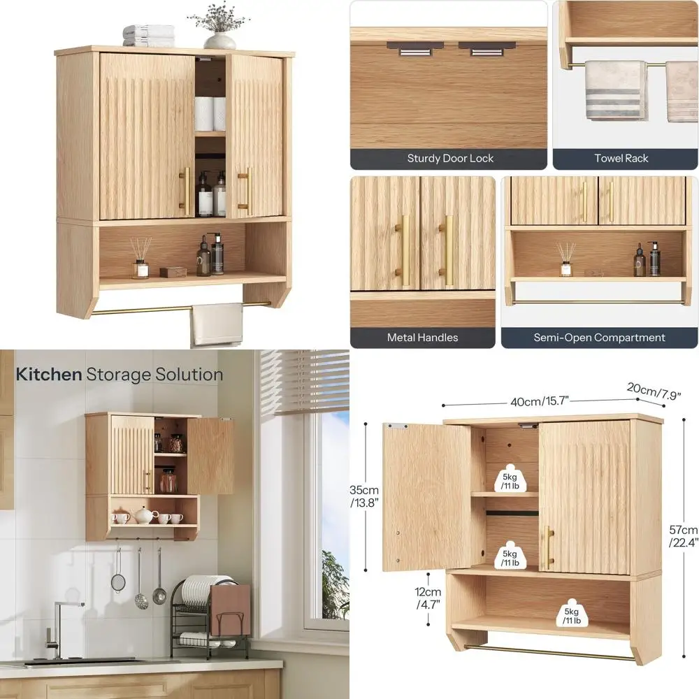 Elegant Wall-Mounted Bathroom Cabinet with Dual Doors, Storage Shelf and Towel Bar, Ideal for Compact Spaces in Bathrooms and Ki
Elegant Wall-Mounted Bathroom Cabinet with Dual Doors, Storage Shelf and Towel Bar, Ideal for Compact Spaces in Bathrooms and Ki