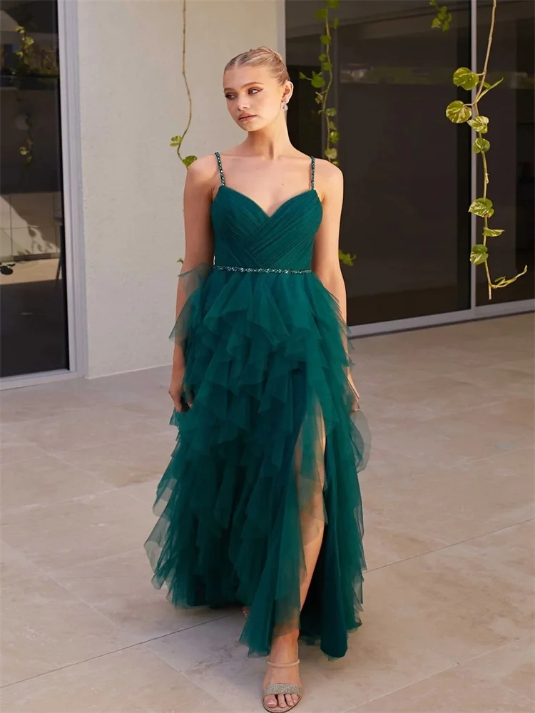 Customized Sweetheart Neckline Thin Straps Tulle A-Line Evening Dress Sexy Back Zipper Floor Length High Slit Gown For Women
Customized Sweetheart Neckline Thin Straps Tulle A-Line Evening Dress Sexy Back Zipper Floor Length High Slit Gown For Women
