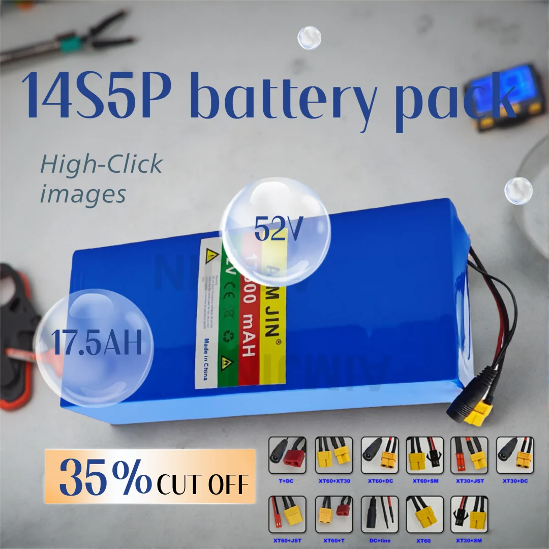 14S5P 52V 17.5AH 18650 Lithium Battery Pack with BMS for 1500W Electric Scooters And Mountain Bikes High Capacity Long-Lasting
14S5P 52V 17.5AH 18650 Lithium Battery Pack with BMS for 1500W Electric Scooters And Mountain Bikes High Capacity Long-Lasting