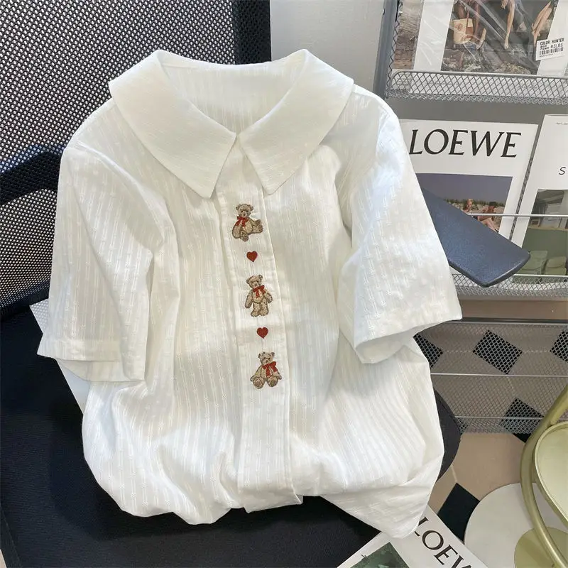 Doll collar shirt for women summer new loose design niche Japanese cute bear college style short-sleeved top women clothing y2k
Doll collar shirt for women summer new loose design niche Japanese cute bear college style short-sleeved top women clothing y2k