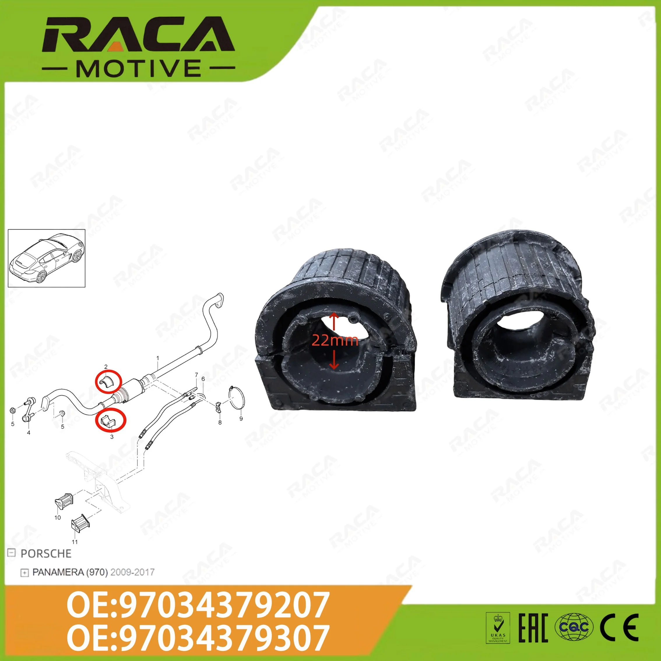 Front Axle Stabilizer Bar Bushing 22mm for Porsche Paramela (970) 4.8L Gts 4.8t Turbo S 97034379207 97034379307
Front Axle Stabilizer Bar Bushing 22mm for Porsche Paramela (970) 4.8L Gts 4.8t Turbo S 97034379207 97034379307