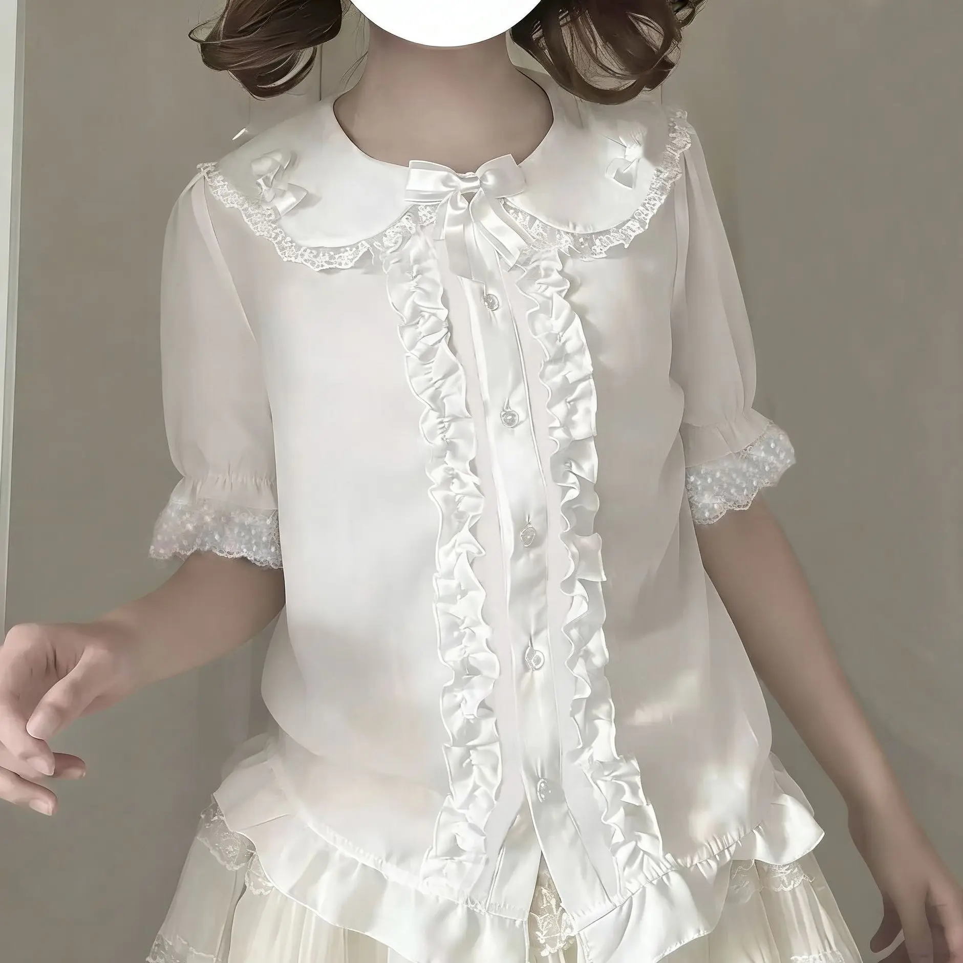 Spot lolita inner top cute chiffon shirt versatile bow short sleeve doll collar lolita shirt blusa tule transparente
Spot lolita inner top cute chiffon shirt versatile bow short sleeve doll collar lolita shirt blusa tule transparente
