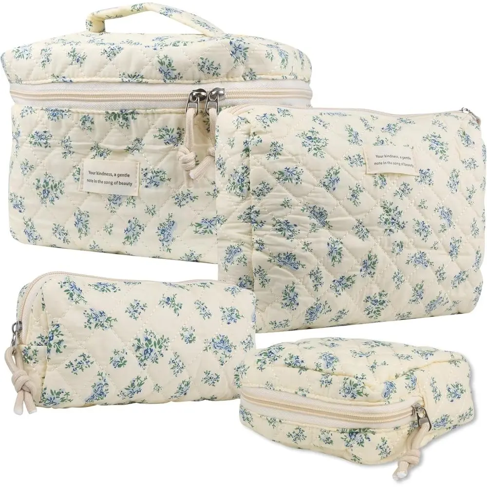 Large Cotton Quilted Travel Makeup Bag, Aesthetic Cute Floral Women's Toiletry Organizer Set (4 Pieces, Blue Rose)
Large Cotton Quilted Travel Makeup Bag, Aesthetic Cute Floral Women's Toiletry Organizer Set (4 Pieces, Blue Rose)