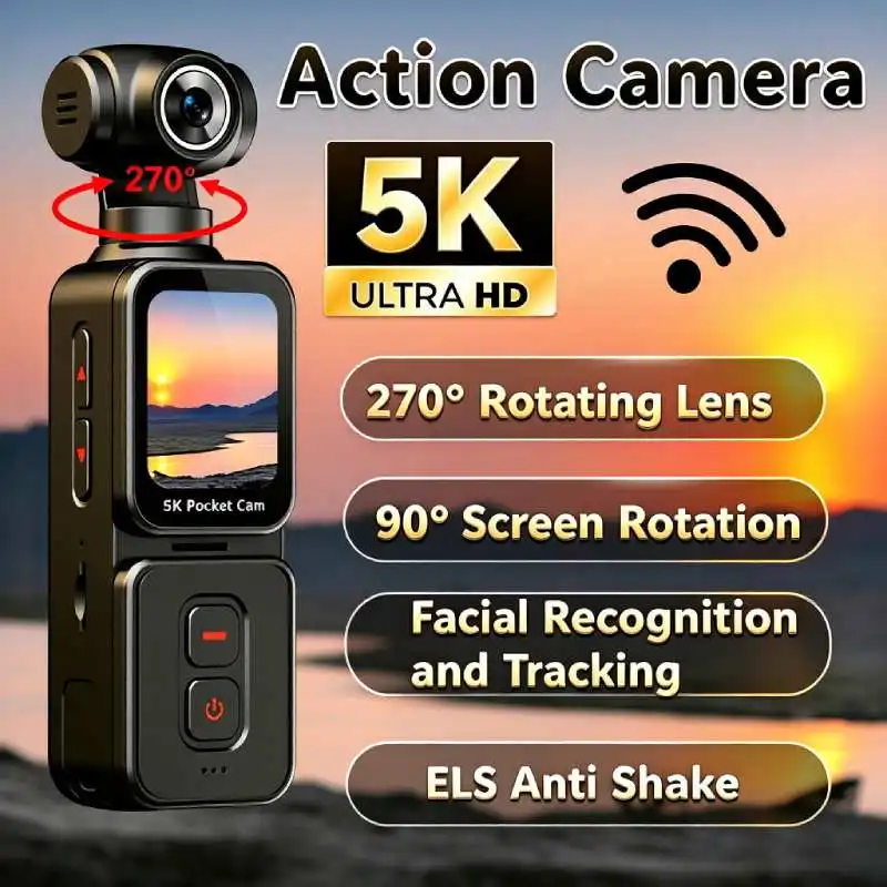 5K Handheld Action Camera 270°Rotating Lens Pocket Cam Face Recognition Automatic Follow Shot for Sports Travel Vlog Recorder
5K Handheld Action Camera 270°Rotating Lens Pocket Cam Face Recognition Automatic Follow Shot for Sports Travel Vlog Recorder