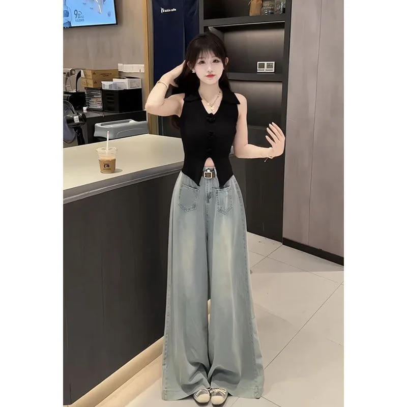 Стирающие ностальгические джинсы нового стиля для женщин летом, свободные брюки с высокой талией, закрывающие тело, утягивающие прямые широкие брюки-юбка
Стирающие ностальгические джинсы нового стиля для женщин летом, свободные брюки с высокой талией, закрывающие тело, утягивающие прямые широкие брюки-юбка