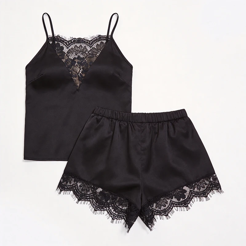 Pajamas Black Sleeveless Lace Suspender Shorts Set for Students Loungewear Women Comfortable Breathable Short Sleepwear Homewear
Pajamas Black Sleeveless Lace Suspender Shorts Set for Students Loungewear Women Comfortable Breathable Short Sleepwear Homewear
