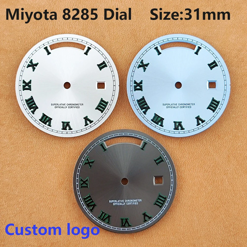 31mm Dial Miyota 8285 Watch Dial Custom Logo dial Roman dial Green Luminous dial Fit Miyota 8285 movement watch accessories
31mm Dial Miyota 8285 Watch Dial Custom Logo dial Roman dial Green Luminous dial Fit Miyota 8285 movement watch accessories