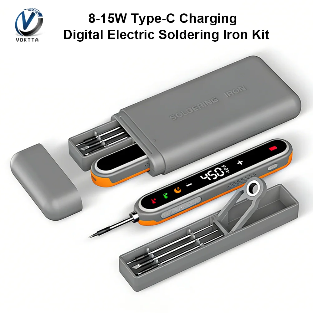 Цифровой электрический паяльник Type-C 8-15 Вт, интеллектуальный, с регулировкой температуры, быстрый нагрев, мини-паяльник, инструмент для ремонта
Цифровой электрический паяльник Type-C 8-15 Вт, интеллектуальный, с регулировкой температуры, быстрый нагрев, мини-паяльник, инструмент для ремонта