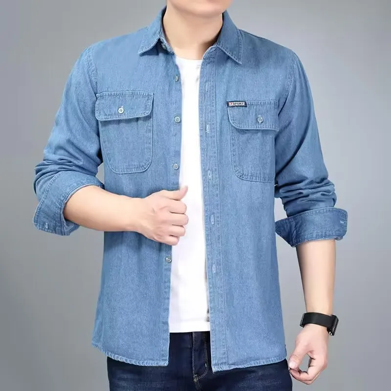 Youth Men's Denim Shirt Long Sleeve Cotton Workwear Loose plus Size Autumn Clothes Sun Protection Casual Style Pure Color
Youth Men's Denim Shirt Long Sleeve Cotton Workwear Loose plus Size Autumn Clothes Sun Protection Casual Style Pure Color