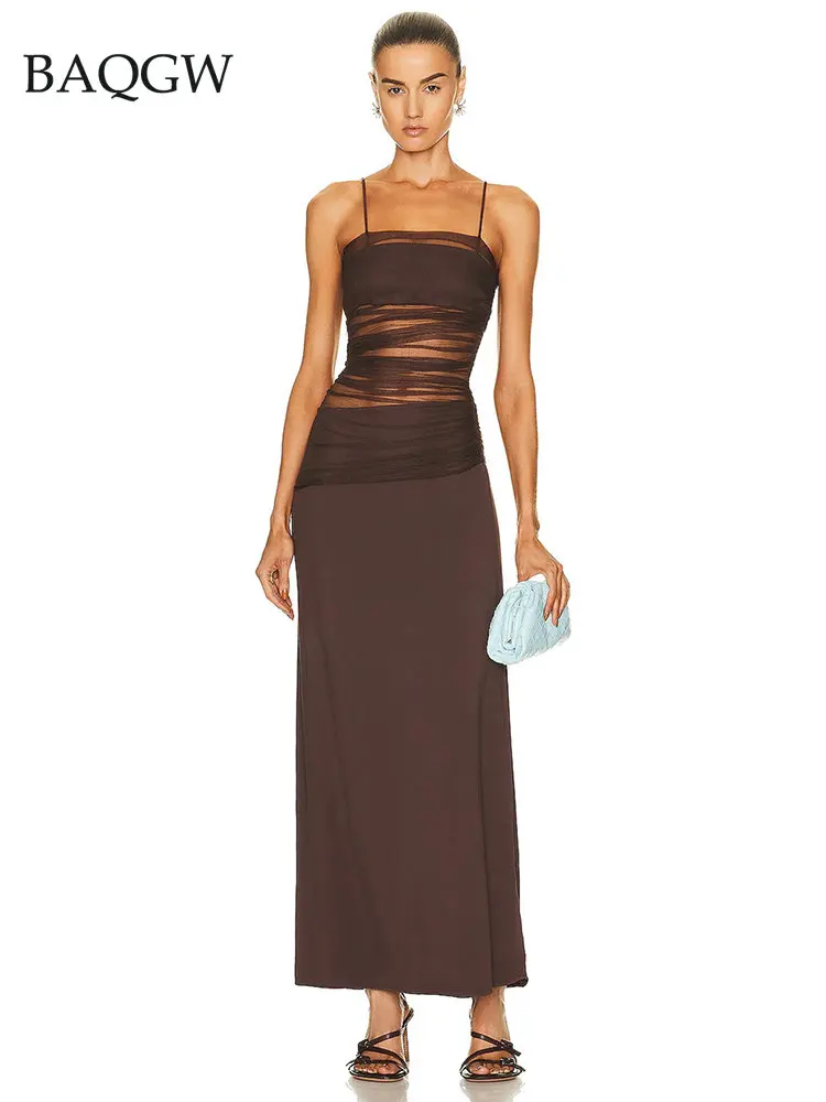 Summer Women's Sexy Long Dress Bandage Mesh Transparent Pleated Design Drawstring Sleeveless Italian Noodle Strap Beach Sundress
Summer Women's Sexy Long Dress Bandage Mesh Transparent Pleated Design Drawstring Sleeveless Italian Noodle Strap Beach Sundress