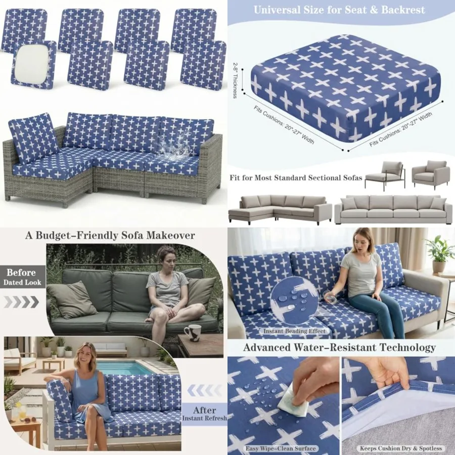 8 Pack Outdoor Cushion Covers Water Resistant High Stretch Fit Patio Cushion Covers 180g Couch Seat Slipcovers Machine Washable
8 Pack Outdoor Cushion Covers Water Resistant High Stretch Fit Patio Cushion Covers 180g Couch Seat Slipcovers Machine Washable