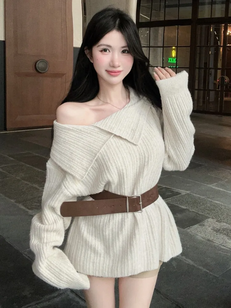 Korean Style Vintage Lazy Style Large Collar One Shoulder Mid-Length Knitted Sweater Women's Autumn Winter Loose Waist Belt W...
Korean Style Vintage Lazy Style Large Collar One Shoulder Mid-Length Knitted Sweater Women's Autumn Winter Loose Waist Belt W...