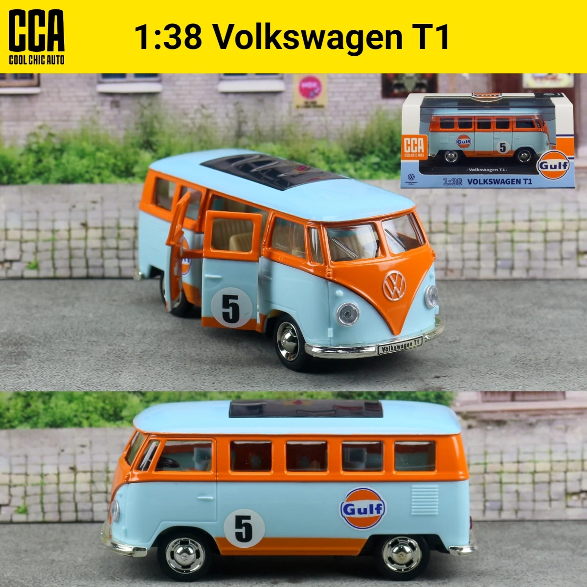 1/38 Volkswagen T1 Transporter Bus Toy Car Model CCA 1:43 Diecast Alloy Miniature Free Wheels Pull Back Collection Gift Boys
1/38 Volkswagen T1 Transporter Bus Toy Car Model CCA 1:43 Diecast Alloy Miniature Free Wheels Pull Back Collection Gift Boys