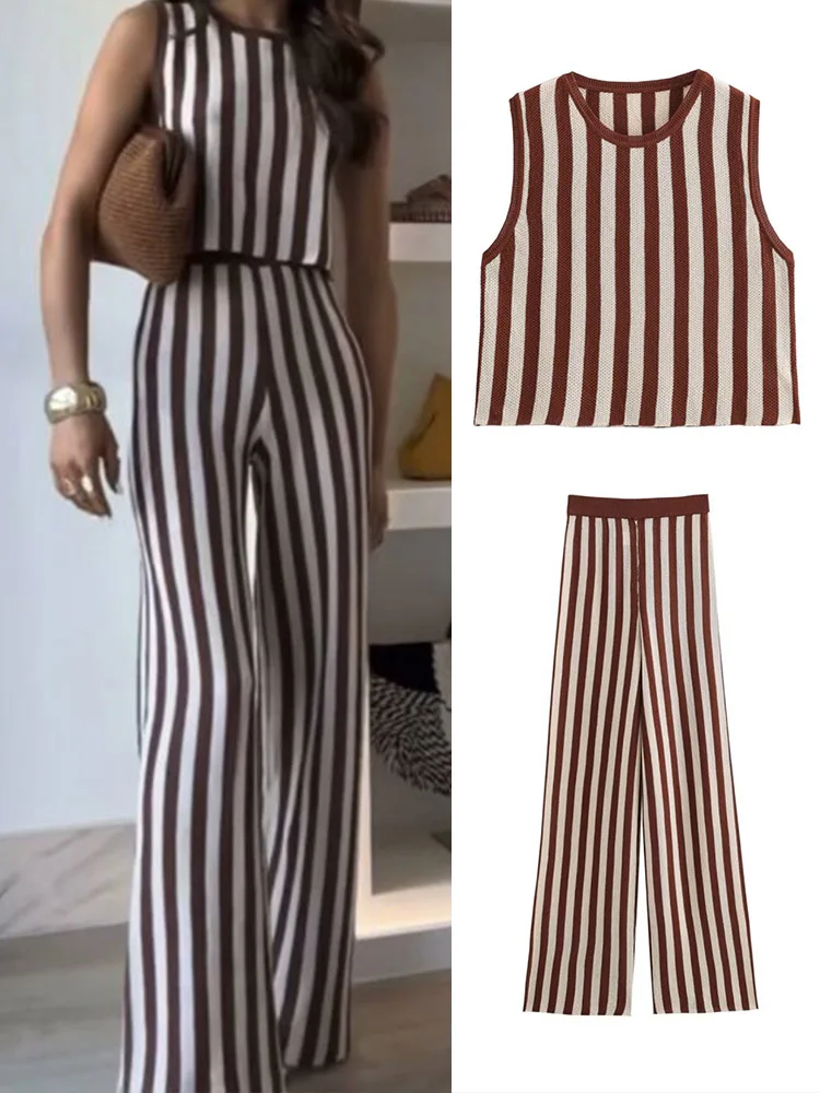Women Summer Striped 2-Pieces Sets 2024 Casual Knitting Short Tank Tops and Trousers Female Elegant Street Two Suits Clothing
Women Summer Striped 2-Pieces Sets 2024 Casual Knitting Short Tank Tops and Trousers Female Elegant Street Two Suits Clothing