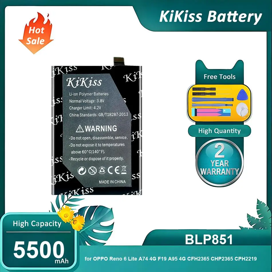 KiKiss Battery for OPPO Reno 6 Lite A74 4G F19 A95 4G CFH2365 CHP2365 CPH2219,BLP851,5500mAh
KiKiss Battery for OPPO Reno 6 Lite A74 4G F19 A95 4G CFH2365 CHP2365 CPH2219,BLP851,5500mAh
