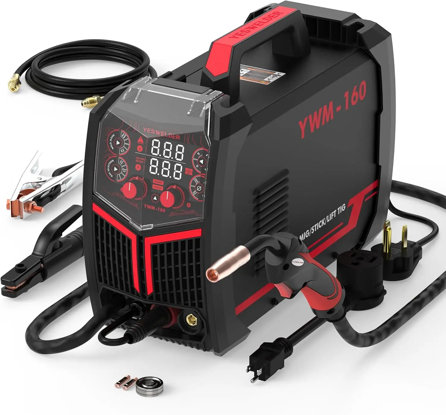 160A 4-in-1 MIG Welder, Flux Core/Lift TIG/Stick ARC, Synergic Control, Dual Voltage 110V/220V
160A 4-in-1 MIG Welder, Flux Core/Lift TIG/Stick ARC, Synergic Control, Dual Voltage 110V/220V