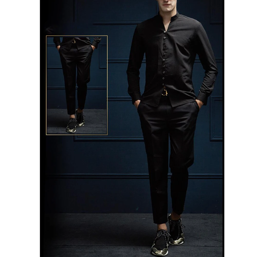 Summer New Men Suits Black Stand Collar Single Breasted Cotton Linen Male Suit Fashion and Slim Fit 2 Piece Blazer Pants 2023
Summer New Men Suits Black Stand Collar Single Breasted Cotton Linen Male Suit Fashion and Slim Fit 2 Piece Blazer Pants 2023