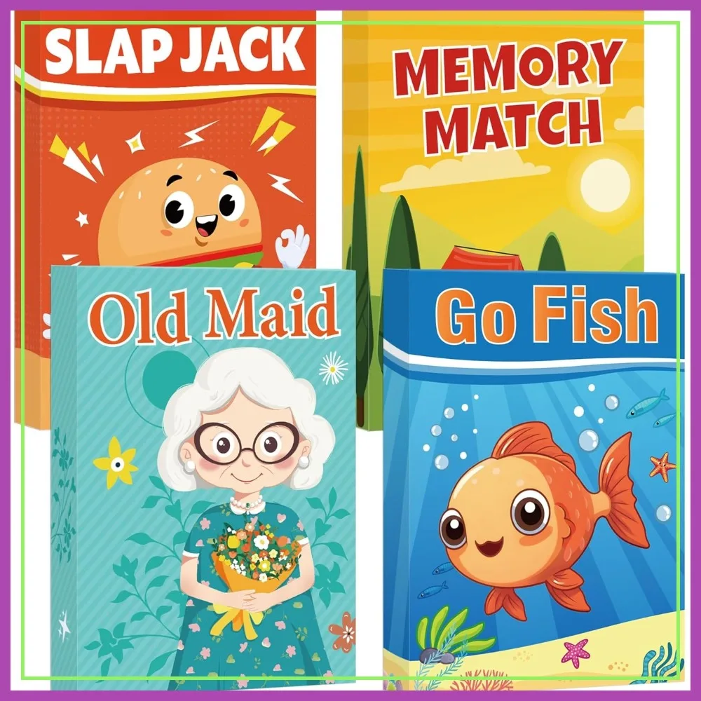 4 Classic Card Games in One Pack: Go Fish, Old Maid, Slap Jack & Memory Match for Family Game Night Fun
4 Classic Card Games in One Pack: Go Fish, Old Maid, Slap Jack & Memory Match for Family Game Night Fun