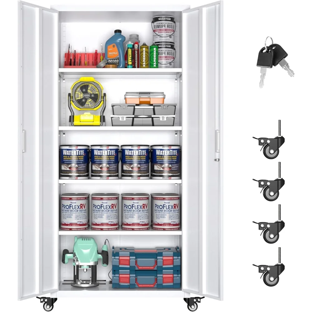 Garage Storage Cabinet with Optional Wheels,73" Metal Lockable File Cabinet with 2 Doors and 4 Adjustable Shelves
Garage Storage Cabinet with Optional Wheels,73" Metal Lockable File Cabinet with 2 Doors and 4 Adjustable Shelves