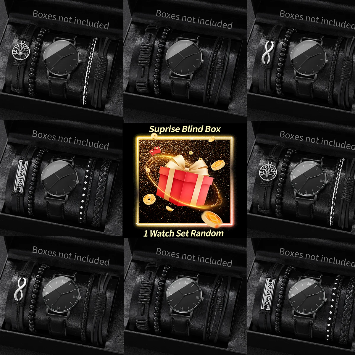 Набор загадочных часов-сюрприз, слепая коробка-модный кожаный ремешок, мужские деловые часы, винтажный набор браслетов, Reloj Hombre (без коробки)
Набор загадочных часов-сюрприз, слепая коробка-модный кожаный ремешок, мужские деловые часы, винтажный набор браслетов, Reloj Hombre (без коробки)