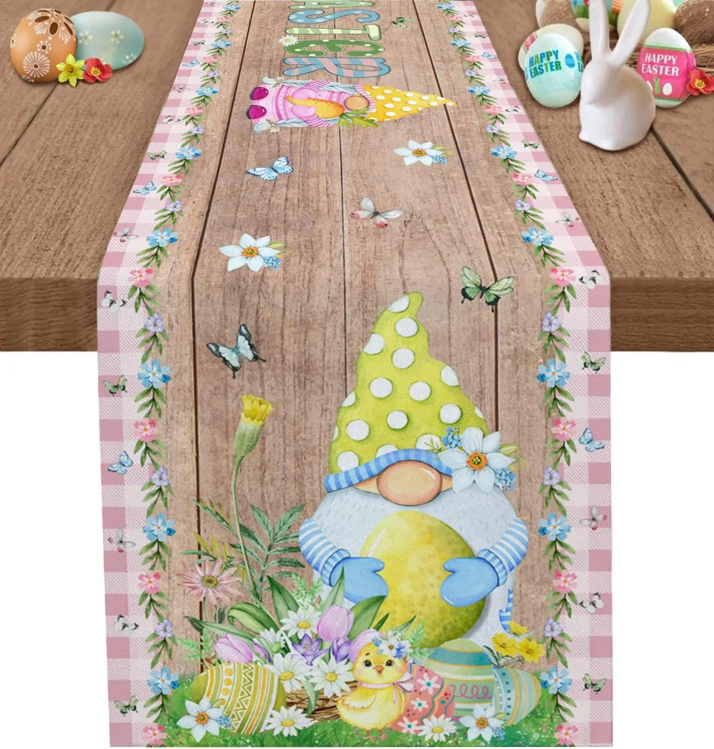 Happy Easter Cute Dwarf Embraces Easter Eggs Chick Dreamy Garden Linen Table Runner Outdoor Dining Table Wedding Party Decor
Happy Easter Cute Dwarf Embraces Easter Eggs Chick Dreamy Garden Linen Table Runner Outdoor Dining Table Wedding Party Decor