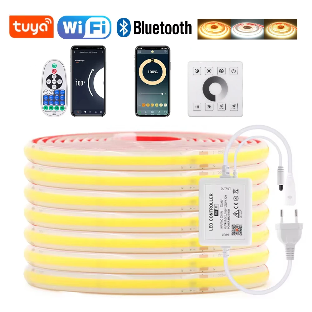 COB LED Strip 220V Remote/Dimmable EU Plug 240LEDs/m 3000K 4000K 6000K WIFI/Bluetooth Control Outdoor Garden Adhesive LED Tape
COB LED Strip 220V Remote/Dimmable EU Plug 240LEDs/m 3000K 4000K 6000K WIFI/Bluetooth Control Outdoor Garden Adhesive LED Tape