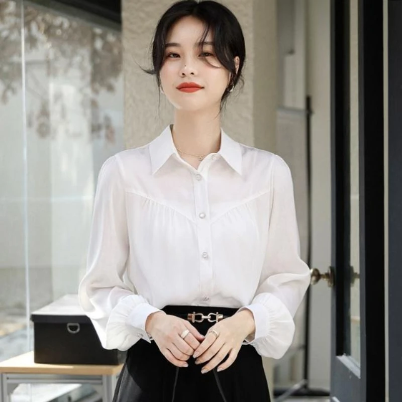 Professional satin shirt women in spring fashion slimming and pleated patchwork elegant temperament solid color casual top
Professional satin shirt women in spring fashion slimming and pleated patchwork elegant temperament solid color casual top