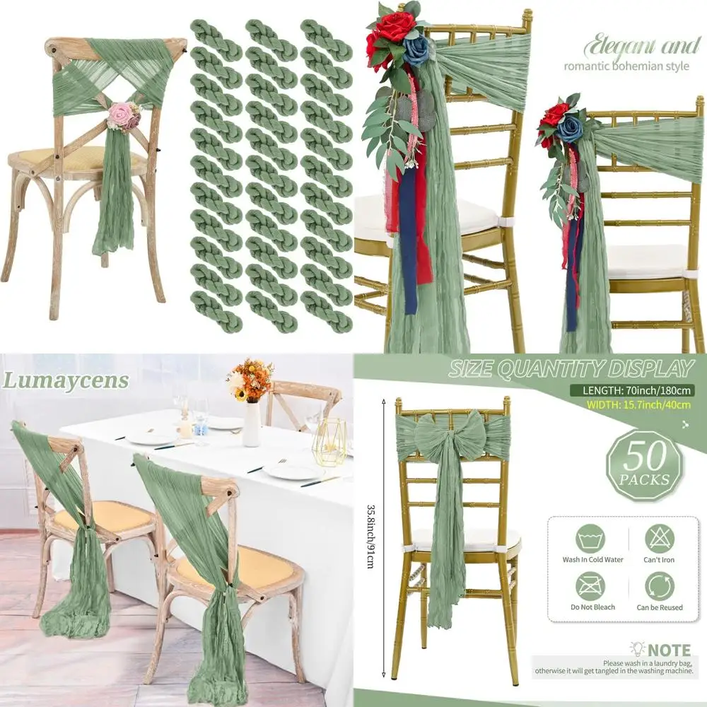 Sage Green Cheesecloth Chair Sashes with Bows for Wedding Aisle and Party Event Chair Decorations
Sage Green Cheesecloth Chair Sashes with Bows for Wedding Aisle and Party Event Chair Decorations